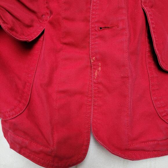 Vintage Lands End red canvas chore field barn coat plaid lined tall - Picture 2 of 11